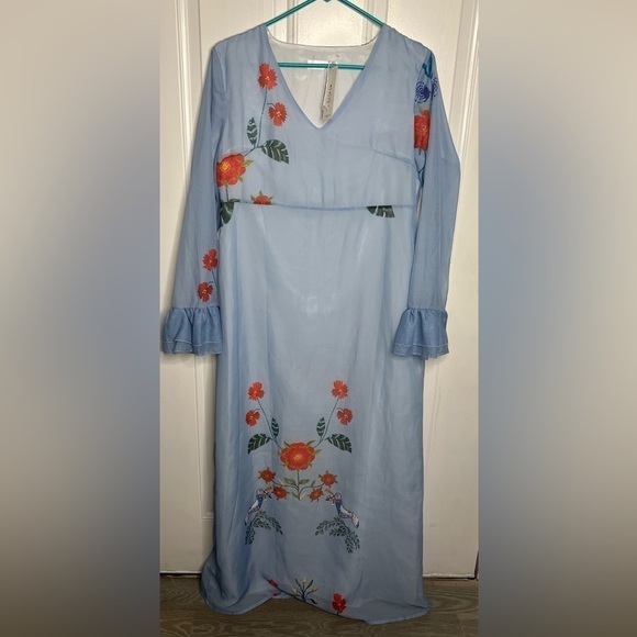 Oc Order Plus Blue Floral Maxi Tea Dress Size L NWT - Picture 2 of 10